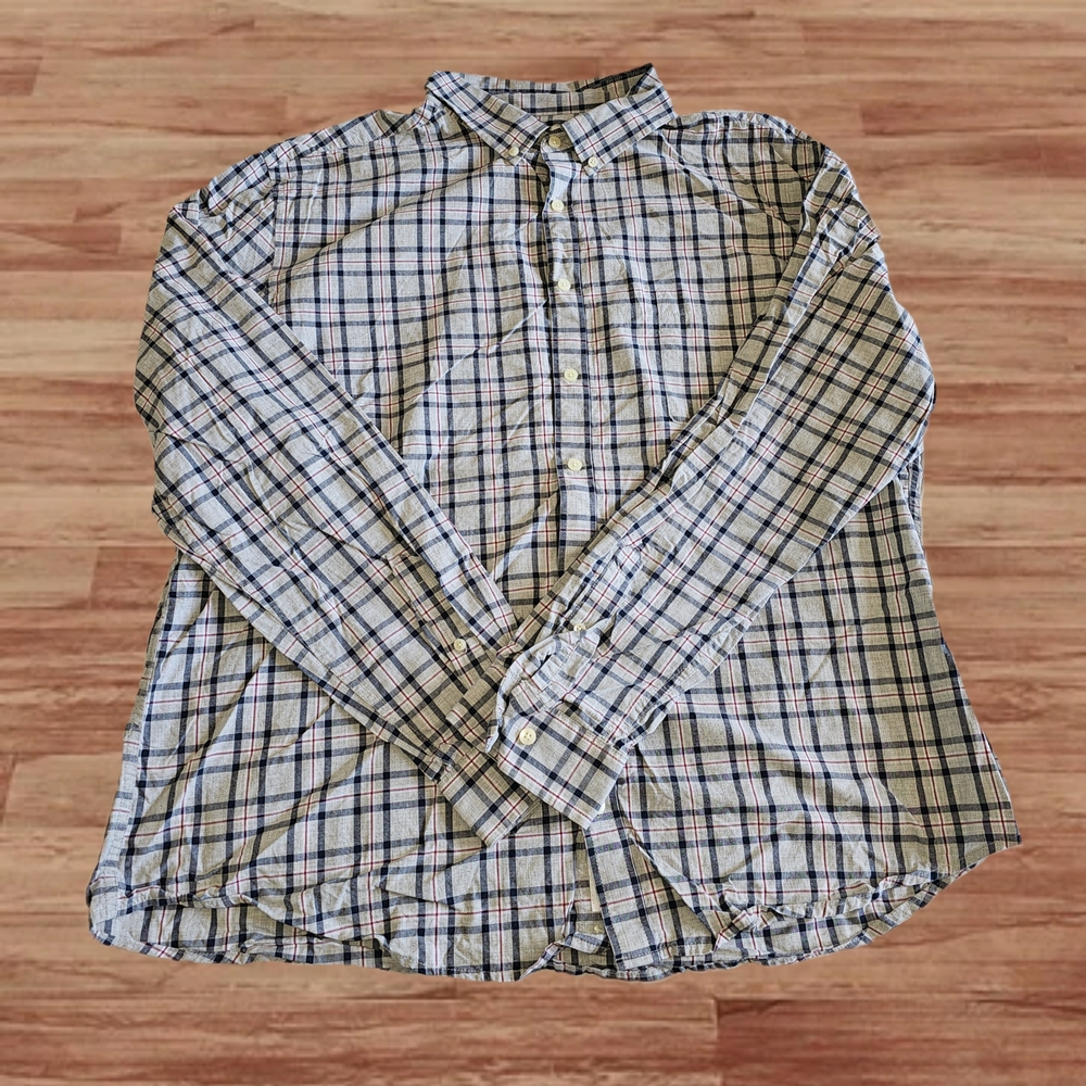 Men's Blue and White Plaid Shirt